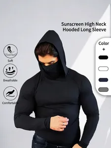 Men's black long sleeve sun protection hoodie with face mask for outdoor activities