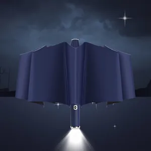 Ombrello automatico a 10 stecche con manico torcia LED blu navy
