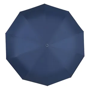 Vista dall'alto di un ombrello pieghevole automatico blu navy a dieci stecche premium