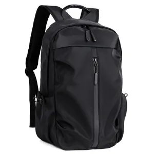 Minimalist black casual laptop backpack for men travel and daily outdoor business use