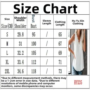Detailed size guide for women's elegant lace V-neck sleeveless chiffon top with measurements in CM