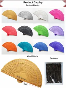 Detailed view of colorful hollowed-out wooden folding fans in 12 vibrant colors