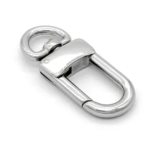 Close-up of a polished stainless steel swivel lobster clasp for keychains