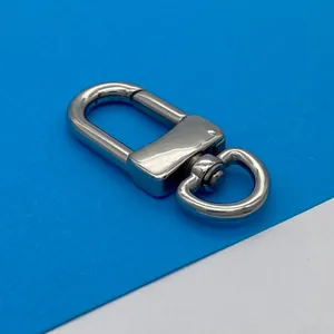 Detailed close-up of a high-polished stainless steel swivel lobster clasp for keychains