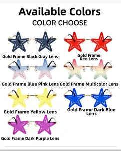 Detail view of star-shaped sunglasses in various colors with gold-colored frames