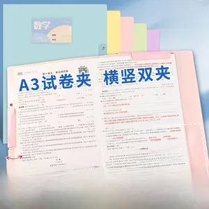 Detail view of pink three-fold A3 test paper folder with double clips for student use