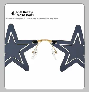 Detailed view of adjustable soft rubber nose pads on star-shaped sunglasses
