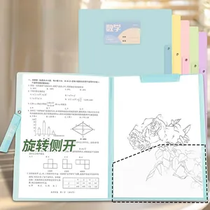 Detailed view of an open blue tri-fold folder organizer displaying mathematics test papers