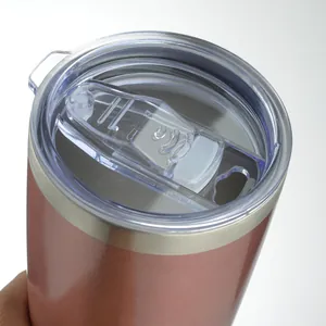 Detailed macro view of the clear sliding lid on a 600ml insulated travel tumbler