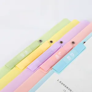 Detail of colorful plastic file clips for organizing exam papers with index stickers