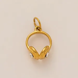 Elegant 18K gold-plated stainless steel headphone charm with clear rhinestones for DIY jewelry