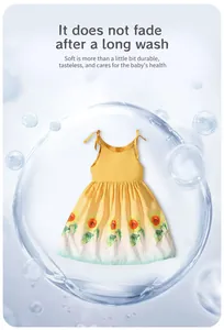 Close-up showing the sunflower print and fabric quality of the yellow girl's dress