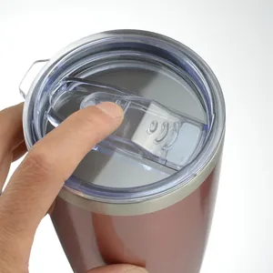 Detailed view of clear sliding lid on 600ml stainless steel car tumbler