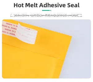 Dettaglio busta a bolle in carta kraft gialla con chiusura autoadesiva termofusibile forte
