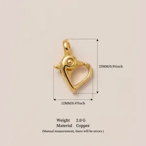 Gold-plated copper heart-shaped charm pendant for DIY jewelry making with dimensions