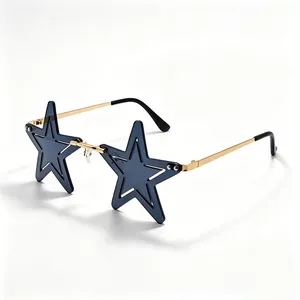 Fashionable star-shaped sunglasses with blue lenses and gold frames for festive parties