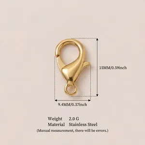 Durable 15mm 18k gold plated stainless steel lobster clasp for DIY jewelry making