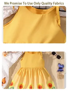 Vibrant yellow summer strap dress for girls featuring a beautiful sunflower print