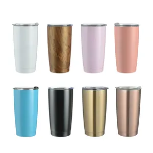 Set of eight 600ml insulated stainless steel tumblers in various colors with lids