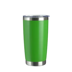 Green 20oz stainless steel vacuum insulated tumbler with clear lid