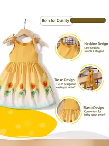 Vibrant girls' yellow sleeveless summer dress featuring a beautiful sunflower print design