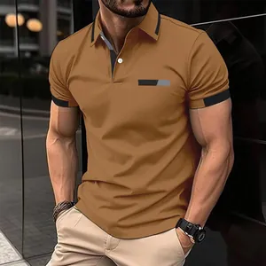 Detail view of men's slim fit polo shirt with contrast collar and fake pocket design