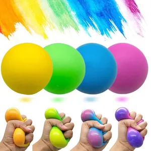 Detailed macro view of colorful TPR rainbow flour stress balls showing squeeze effect