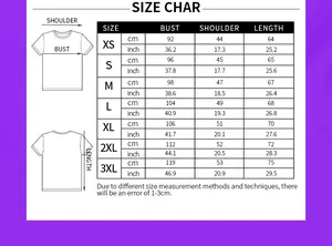 Tableau des tailles et guide de mesure pour t-shirt à fleurs de XS à 3XL