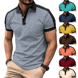 Men's slim fit polo shirt with contrast lapel and various color variants available.
