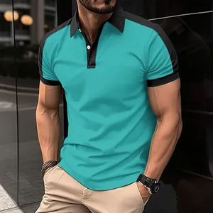 Detailed look at the stylish men's teal and black contrast twill cotton polo shirt