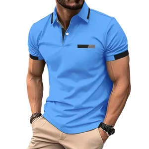 Premium mens slim fit bright blue polo shirt featuring contrast collar and trim
