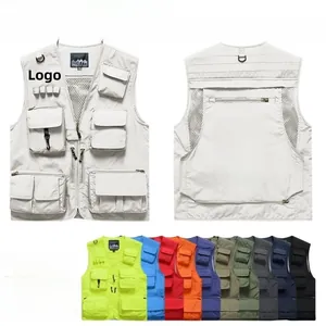 Multi-pocket utility cargo work vest shown in front and back views with color options