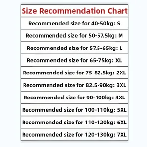 Size suggestion chart for reflective workwear vests with weight ranges from S to 7XL.