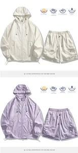 Détails de l'ensemble protection solaire respirant veste à capuche et short cargo blanc violet