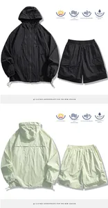 Ensemble veste à capuche et short cargo de protection solaire en noir et menthe
