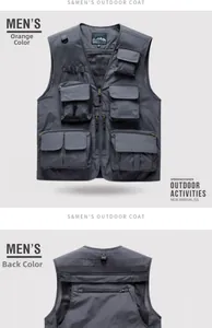 Detailed front and back views of a multi-pocket outdoor vest for men and women