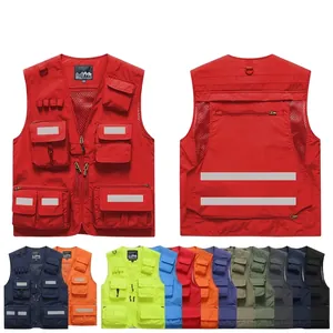 Men's Women's Multi-Pocket Work Vest Reflective Strip Safety Utility Waistcoat For Photography Fishing Outdoor Activities