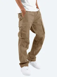 High-quality men's khaki cargo pants featuring multiple utility pockets and adjustable drawstring hems
