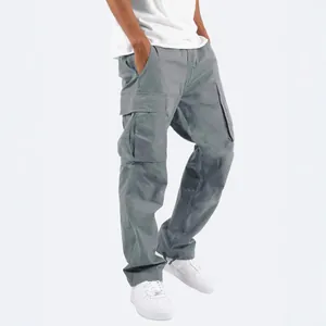 Men's casual grey cargo pants with multiple pockets and drawstring waist for summer