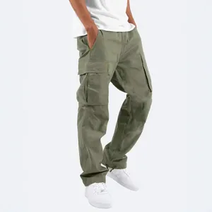 Stylish men's olive green cargo pants featuring multi-pockets and adjustable drawstring hems