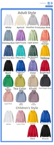 Comprehensive color chart for oversized pullover hoodies in adult and kids sizes.