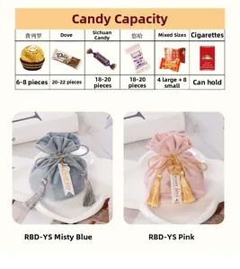 Elegant velvet drawstring wedding favor candy bags with tassels and sweet love tags