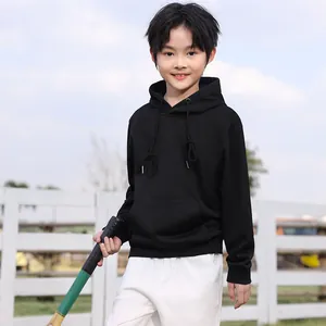 Children's black oversized hooded sweatshirt with kangaroo pocket for autumn outdoor wear