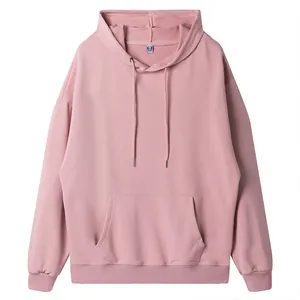 Minimalist plain pink oversized hooded sweatshirt with drop shoulder design