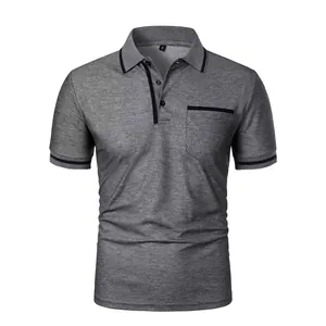 Men's Casual Slim Fit Short Sleeve Polo Shirt With Contrast Stripes Pocket Button Down Pique Embroidered Sport Top