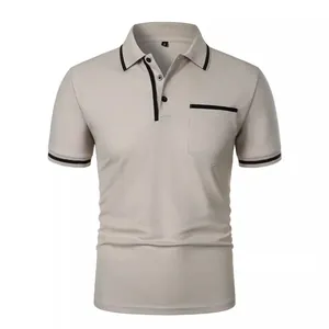 Classic men's casual short sleeve polo shirt with chest pocket and contrast stripes