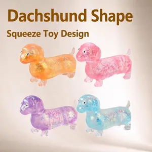 Glitzer Dackel Squishy Spielzeug Langsamer Rückprall Stressabbau Quetschspielzeug Für Erwachsene Kinder Weiches TPR Hund Sensorik Spielzeug