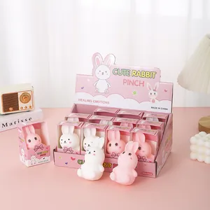 Cute rabbit squishy stress relief toys set in a pink display gift box for kids and adults