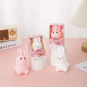 Cute rabbit squeeze toy set in pink and white boxes for stress relief and fun
