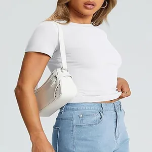 Minimalist white slim fit crew neck short sleeve T-shirt for women in summer style.